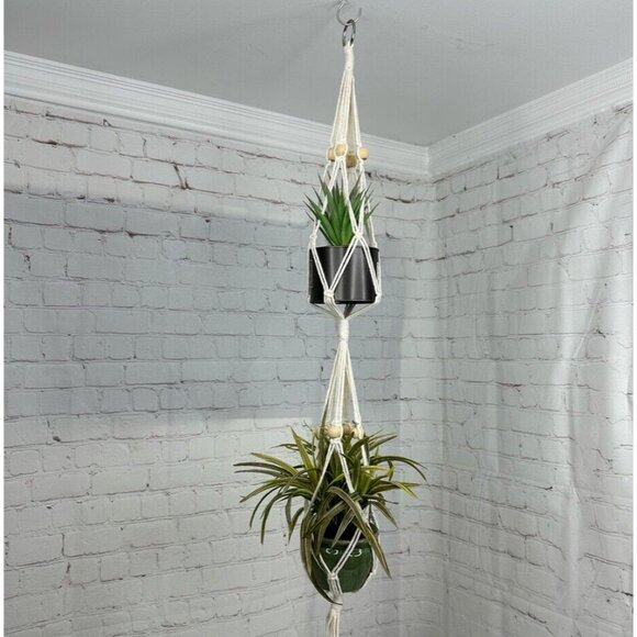Macrame NWT Bohemian 2-Piece Moroccan Dual‎ Plant Holder Bundle Lot - Picture 1 of 10